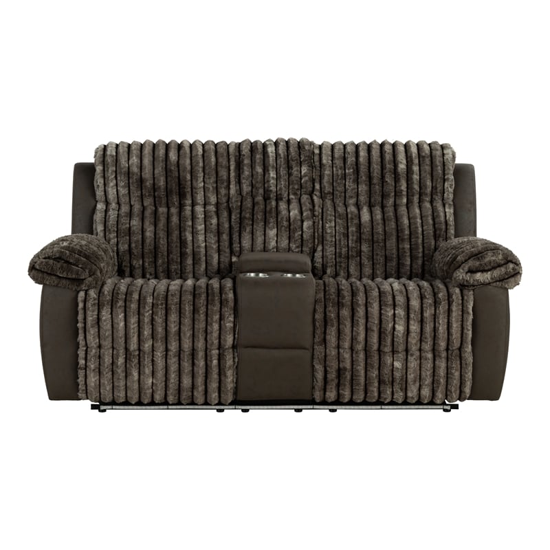 Furniture of America Esmalt Brown Fabric Manual Reclining Loveseat with LED