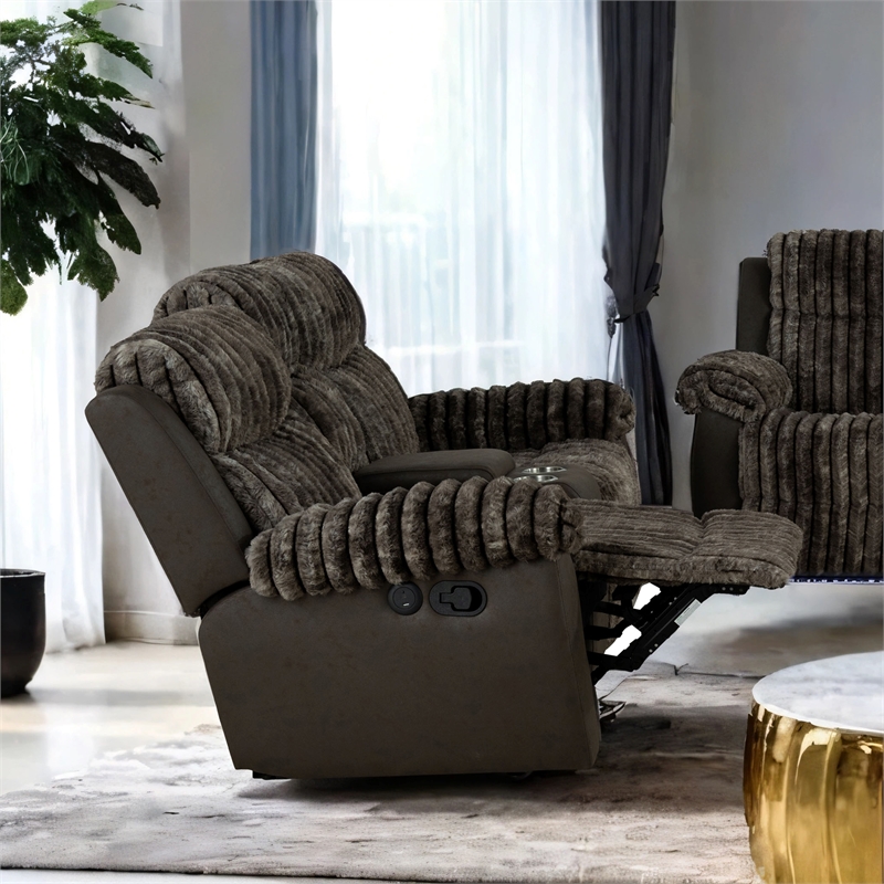 Furniture of America Esmalt Brown Fabric Manual Reclining Loveseat with LED