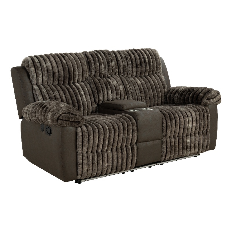 Furniture of America Esmalt Brown Fabric Manual Reclining Loveseat with LED