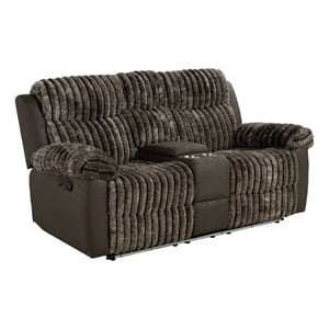 Furniture of America Esmalt Brown Fabric Manual Reclining Loveseat with LED