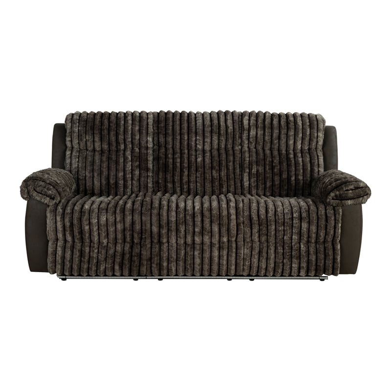 Furniture of America Esmalt Brown Fabric Manual Reclining Sofa with LED