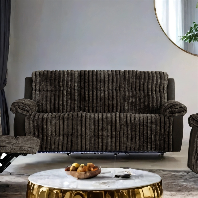 Furniture of America Esmalt Brown Fabric Manual Reclining Sofa with LED