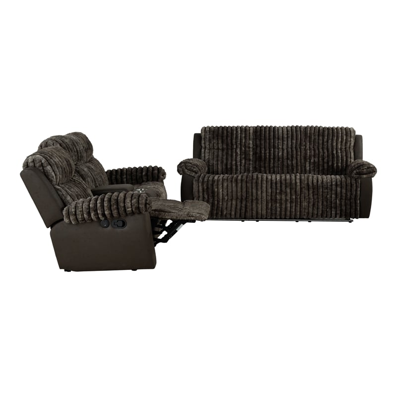 Furniture of America Esmalt Fabric 2-Piece Manual Reclining Sofa Set in Brown