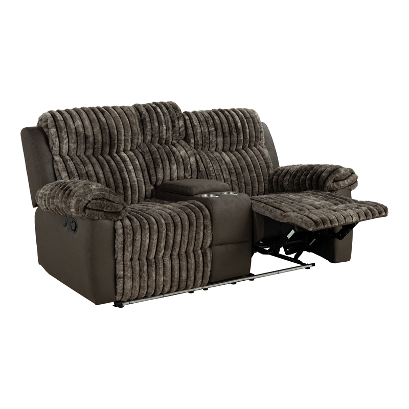 Furniture of America Esmalt Fabric 2-Piece Manual Reclining Sofa Set in Brown