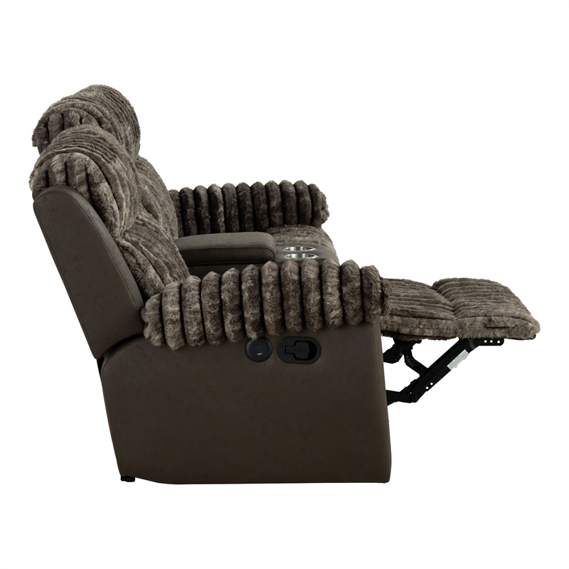 Furniture of America Esmalt Fabric 2-Piece Manual Reclining Sofa Set in Brown