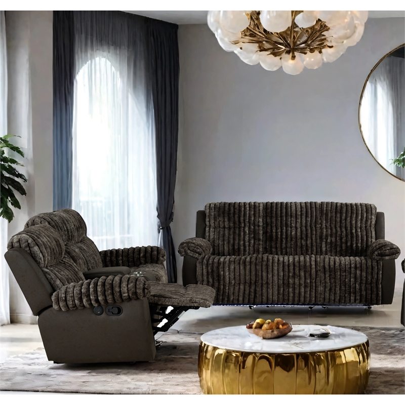 Furniture of America Esmalt Fabric 2-Piece Manual Reclining Sofa Set in Brown