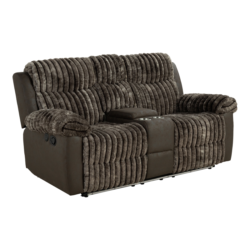 Furniture of America Esmalt Fabric 2-Piece Manual Reclining Sofa Set in Brown