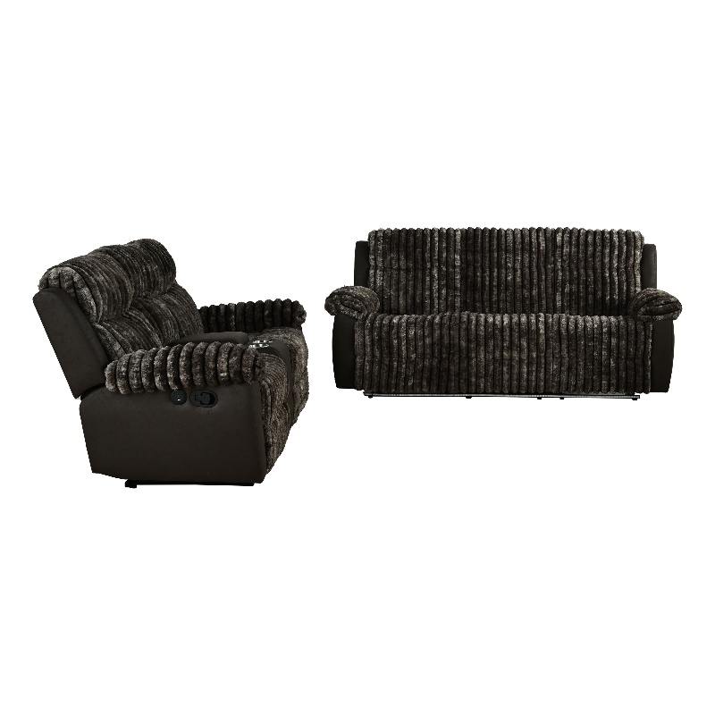 Furniture of America Esmalt Fabric 2-Piece Manual Reclining Sofa Set in Brown