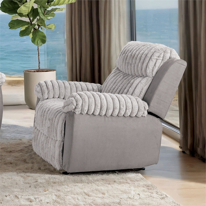 Furniture of America Esmalt Fabric Manual Glider Recliner in Gray