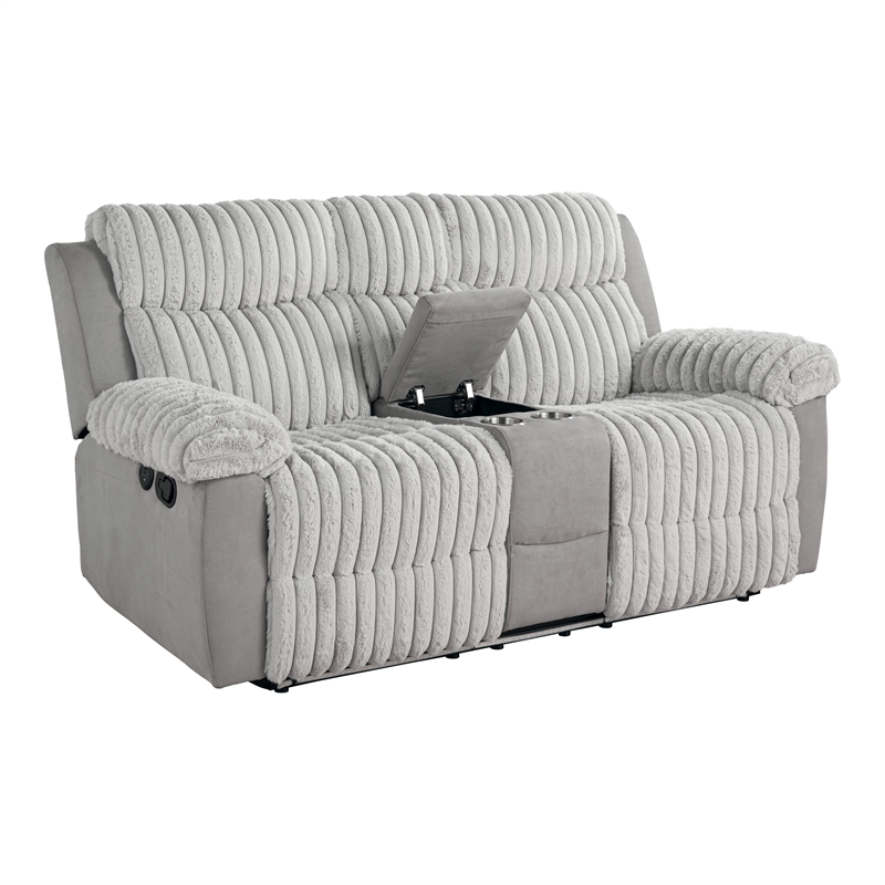 Furniture of America Esmalt Gray Fabric Manual Reclining Loveseat with LED