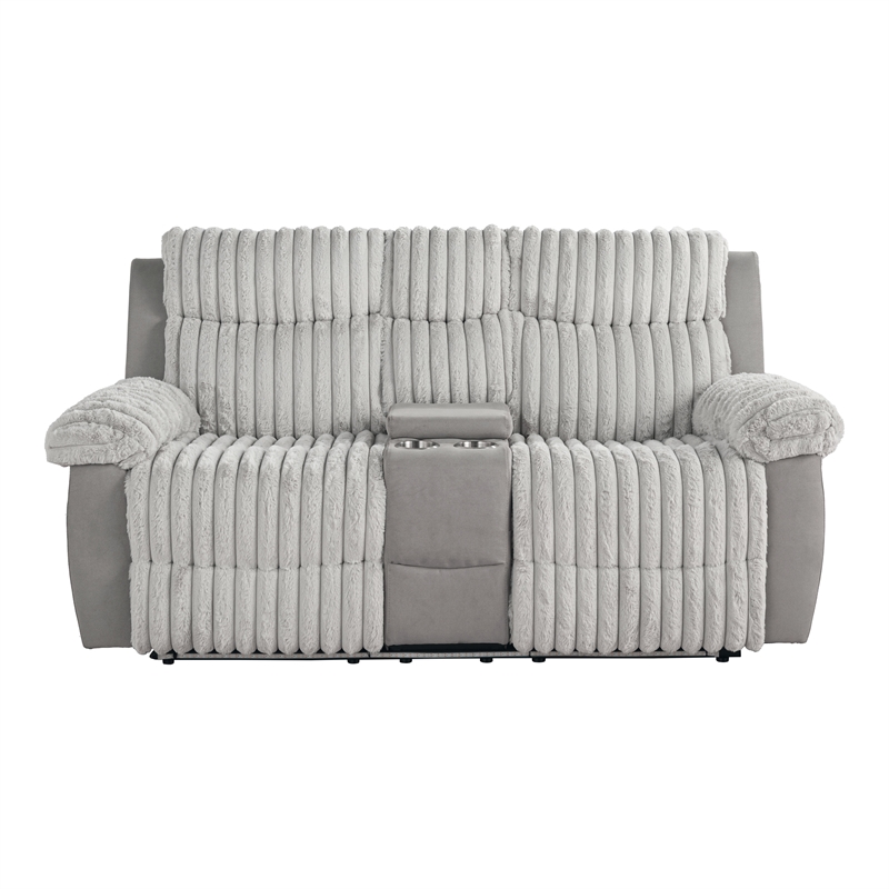 Furniture of America Esmalt Gray Fabric Manual Reclining Loveseat with LED