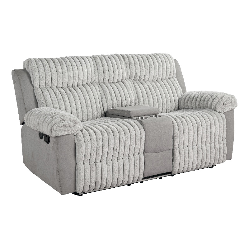 Furniture of America Esmalt Gray Fabric Manual Reclining Loveseat with LED