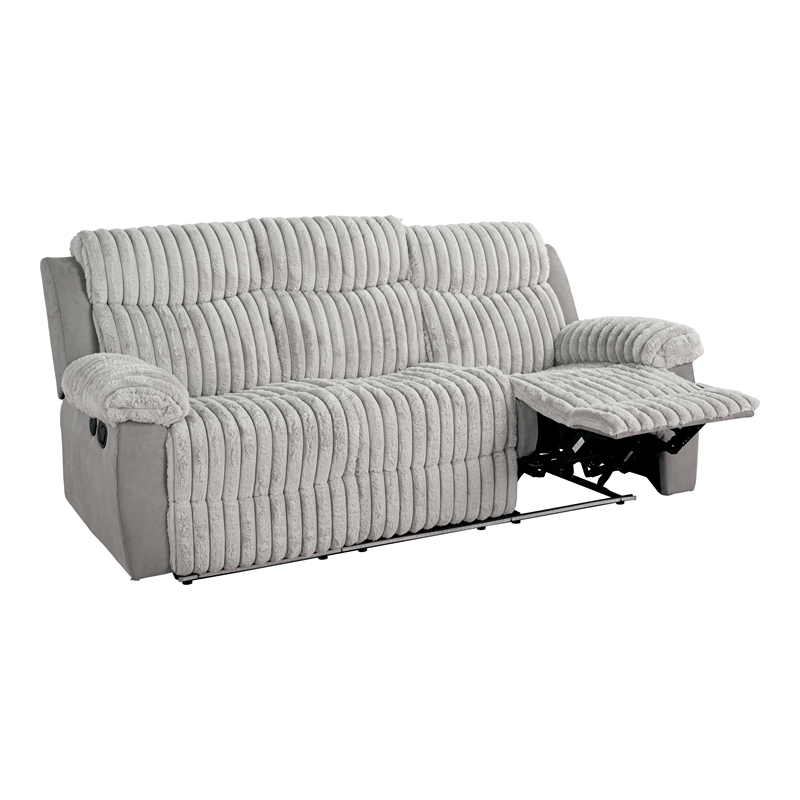 Furniture of America Esmalt Gray Fabric Manual Reclining Sofa with LED