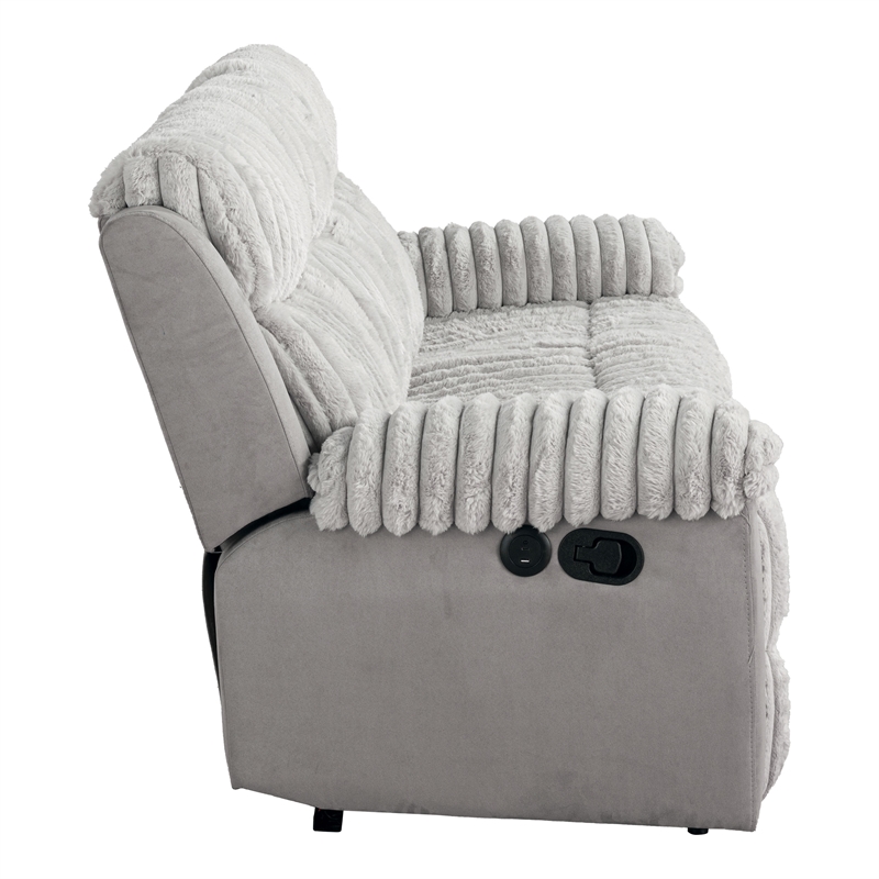 Furniture of America Esmalt Gray Fabric Manual Reclining Sofa with LED