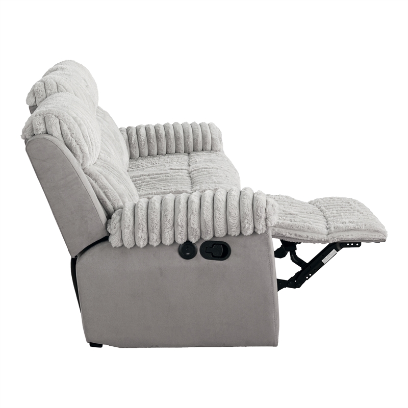 Furniture of America Esmalt Gray Fabric Manual Reclining Sofa with LED