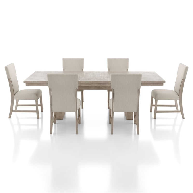 Furniture of America Westely Wood 7-Piece Dining Table Set in Natural