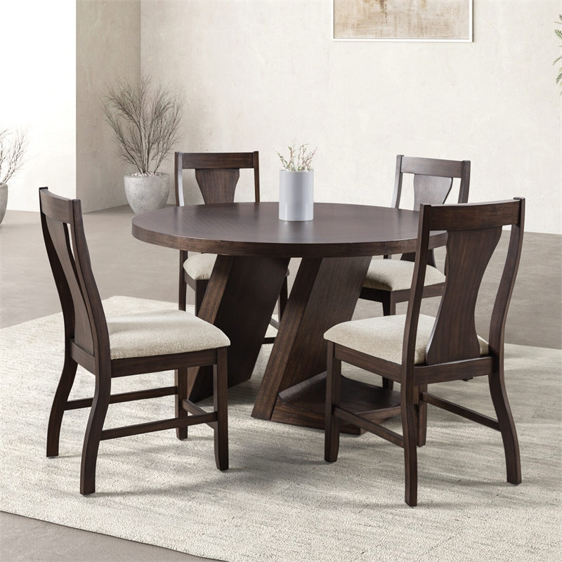 Furniture of America Alaric Wood 5-Piece Round Dining Table Set in Espresso