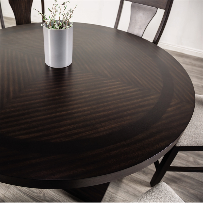 Furniture of America Alaric Wood 5-Piece Round Dining Table Set in Espresso