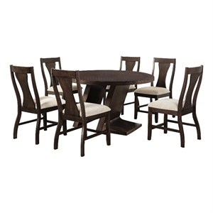 Furniture of America Alaric Wood 7-Piece Round Dining Table Set in Espresso