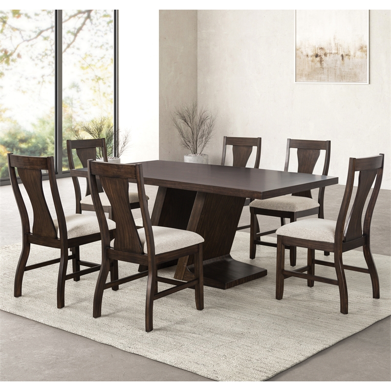 Furniture of America Alaric Wood 7-Piece Dining Table Set in Espresso