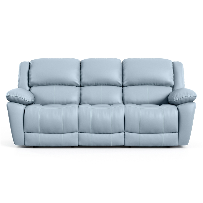 Furniture of America Sorin Blue Leather 3-Piece Manual Reclining Sofa Set