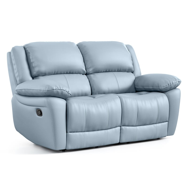 Furniture of America Sorin Blue Leather 3-Piece Manual Reclining Sofa Set
