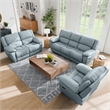 Furniture of America Sorin Blue Leather 3-Piece Manual Reclining Sofa Set