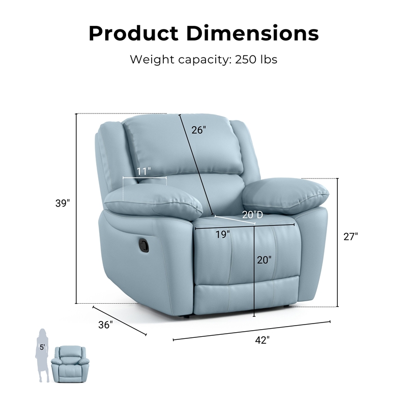 Furniture of America Sorin Blue Leather Match Manual Recliner