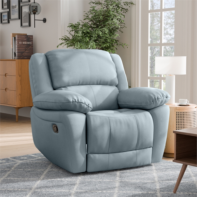 Furniture of America Sorin Blue Leather Match Manual Recliner