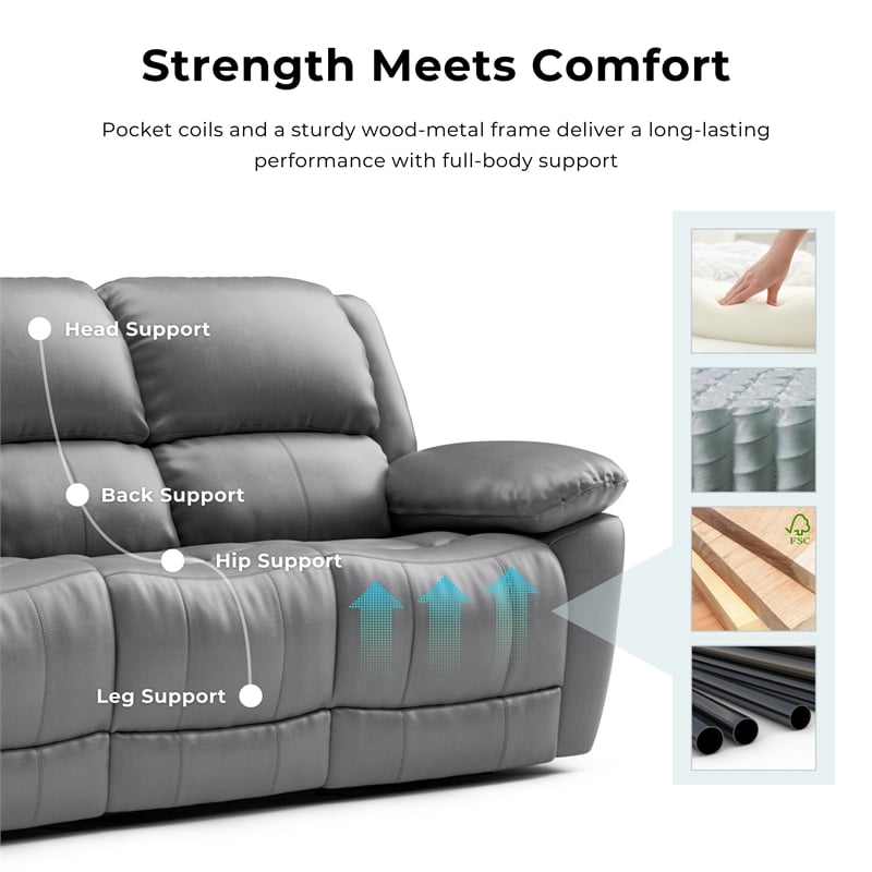 Furniture of America Sorin Blue Leather Match Manual Reclining Sofa