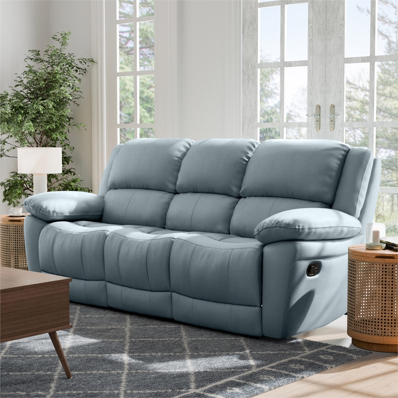 Furniture of America Sorin Blue Leather Match Manual Reclining Sofa