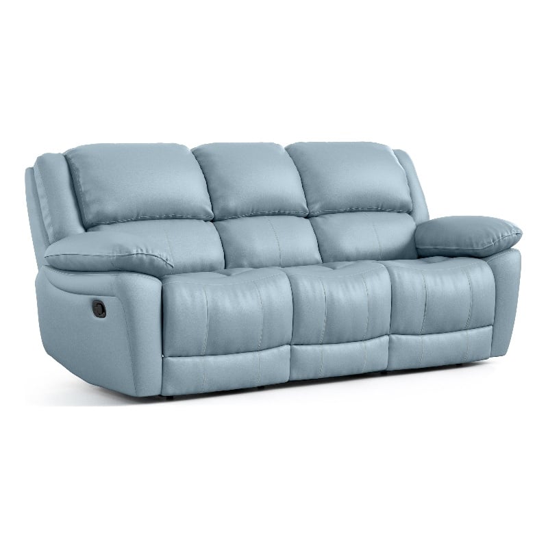 Furniture of America Sorin Blue Leather Match Manual Reclining Sofa