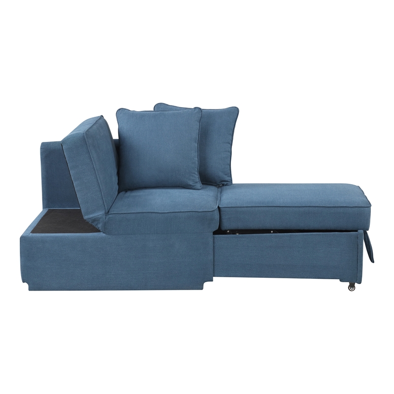 Furniture of America Osric Blue Fabric Chair with Pull-Out Bed and Pillows