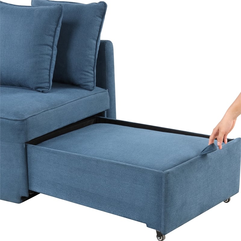 Furniture of America Osric Blue Fabric Chair with Pull-Out Bed and Pillows