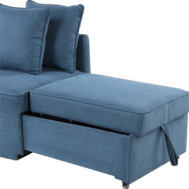 Furniture of America Osric Blue Fabric Chair with Pull-Out Bed and Pillows