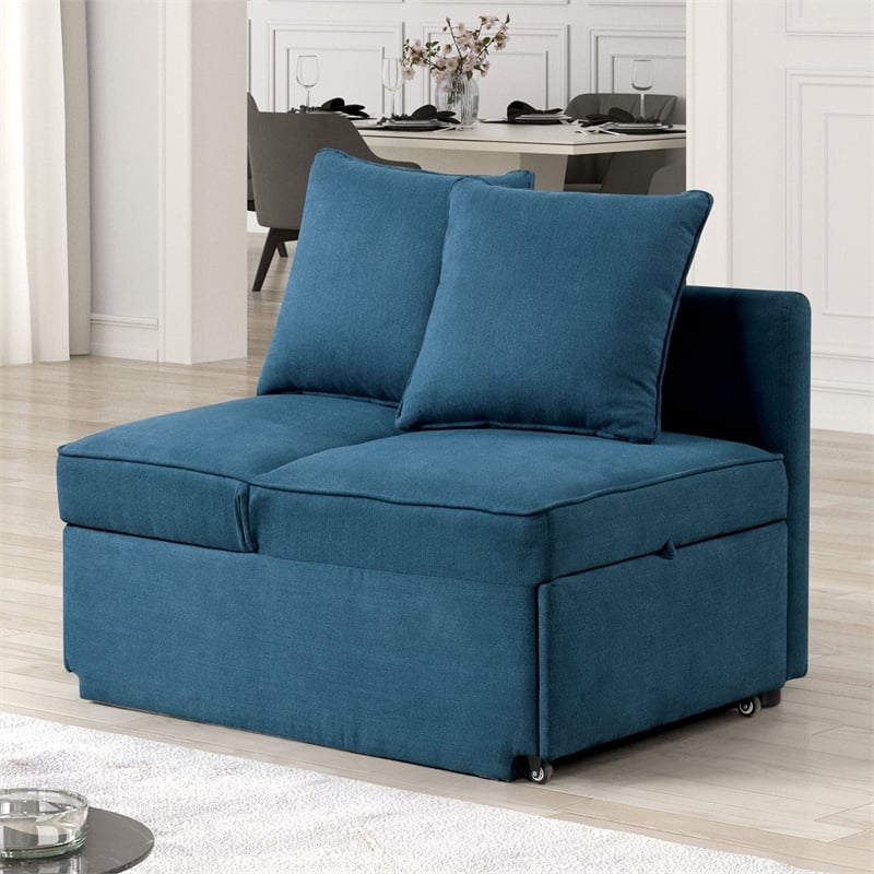 Furniture of America Osric Blue Fabric Chair with Pull-Out Bed and Pillows