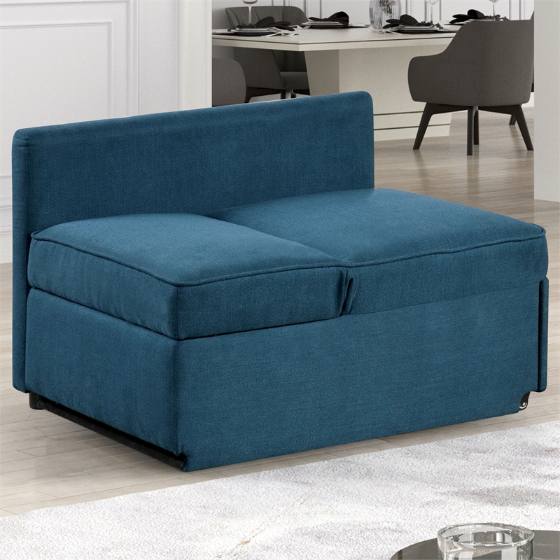 Furniture of America Osric Blue Fabric Chair with Pull-Out Bed and Pillows