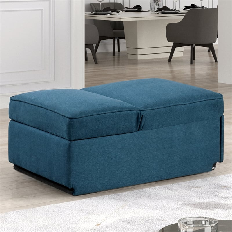 Furniture of America Osric Blue Fabric Chair with Pull-Out Bed and Pillows
