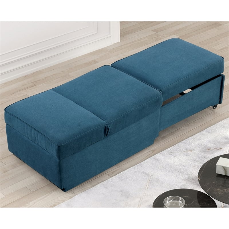 Furniture of America Osric Blue Fabric Chair with Pull-Out Bed and Pillows