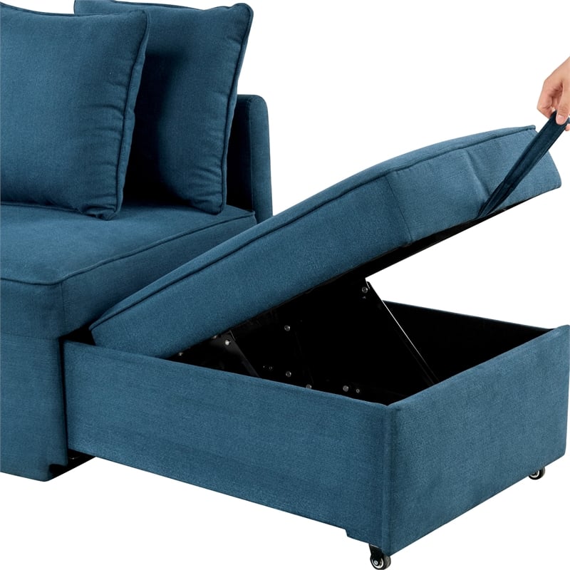 Furniture of America Osric Blue Fabric Chair with Pull-Out Bed and Pillows