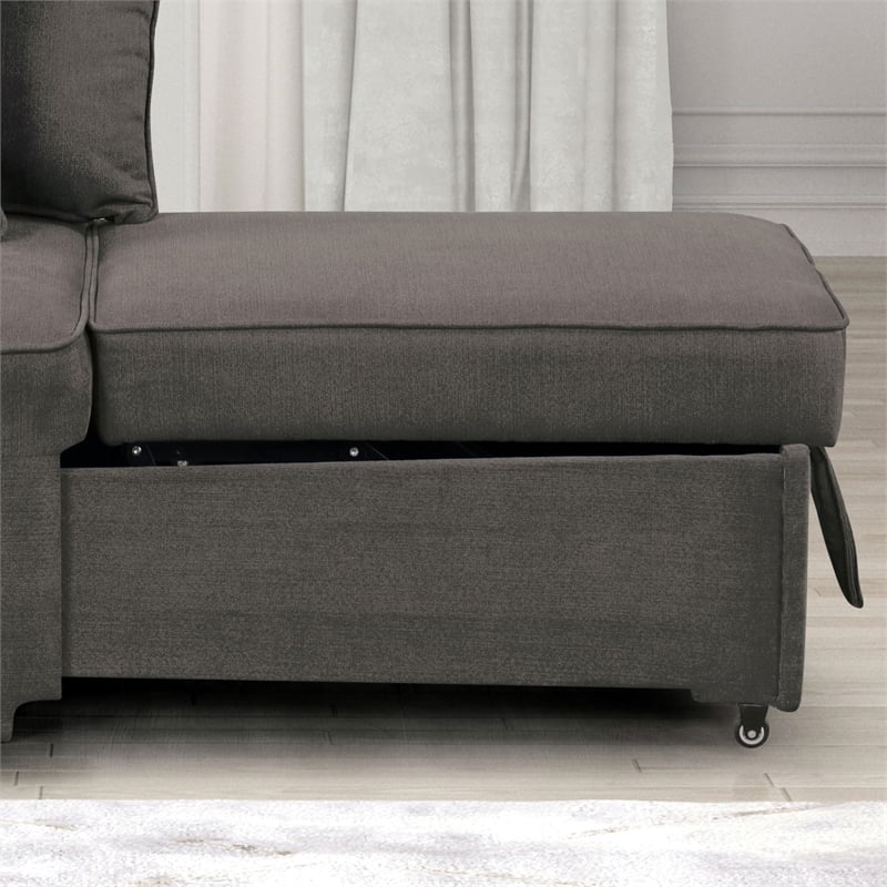 Furniture of America Osric Gray Fabric Chair with Pull-Out Bed and Pillows