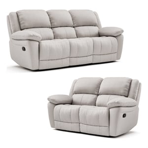 Furniture of America Sorin White Leather 2-Piece Manual Reclining Sofa Set