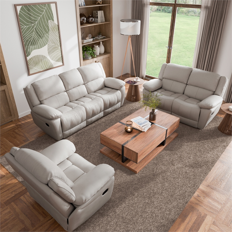 Furniture of America Sorin White Leather 3-Piece Manual Reclining Sofa Set