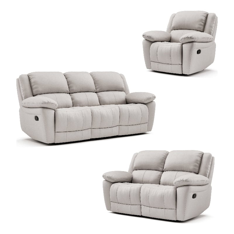 Furniture of America Sorin White Leather 3-Piece Manual Reclining Sofa Set
