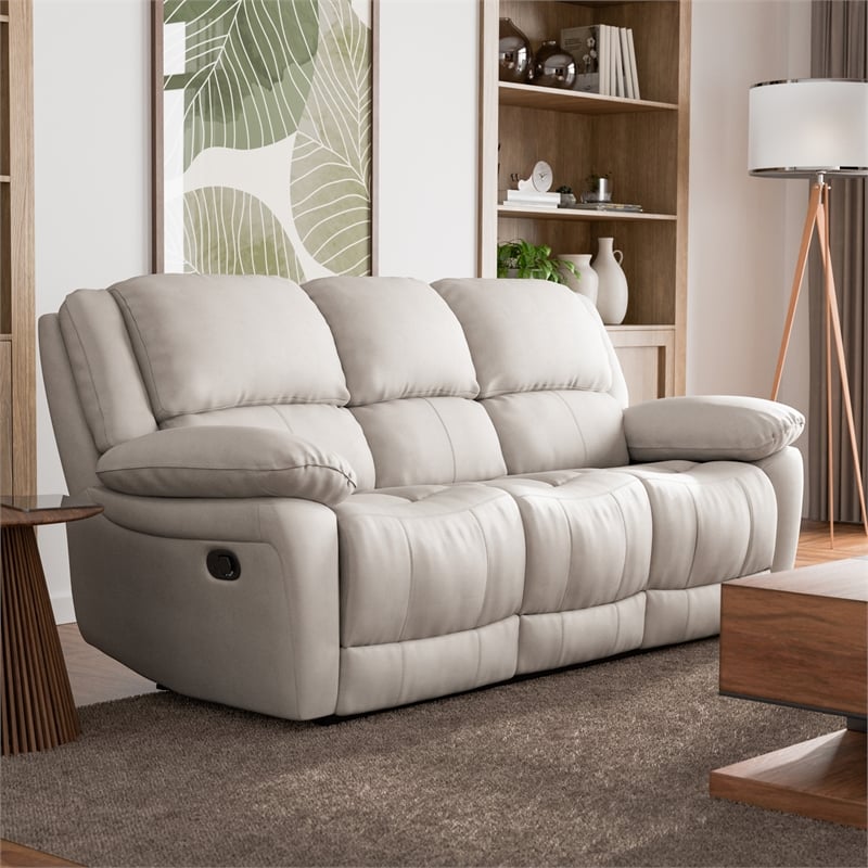 Furniture of America Sorin Antique White Leather Match Manual Reclining Sofa