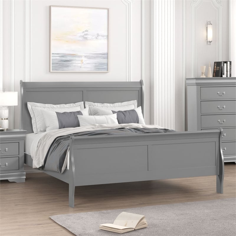 Furniture of America Toni Solid Wood Sleigh Queen Bed in Gray