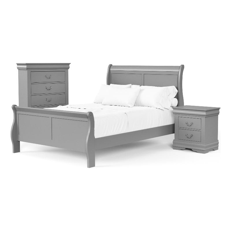 Furniture of America Toni Wood 3-Piece Full Bedroom Set in Gray
