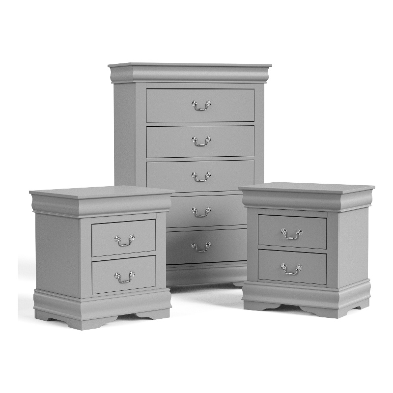 Furniture of America Toni Wood 3-Piece Nightstand and Chest Set in Gray