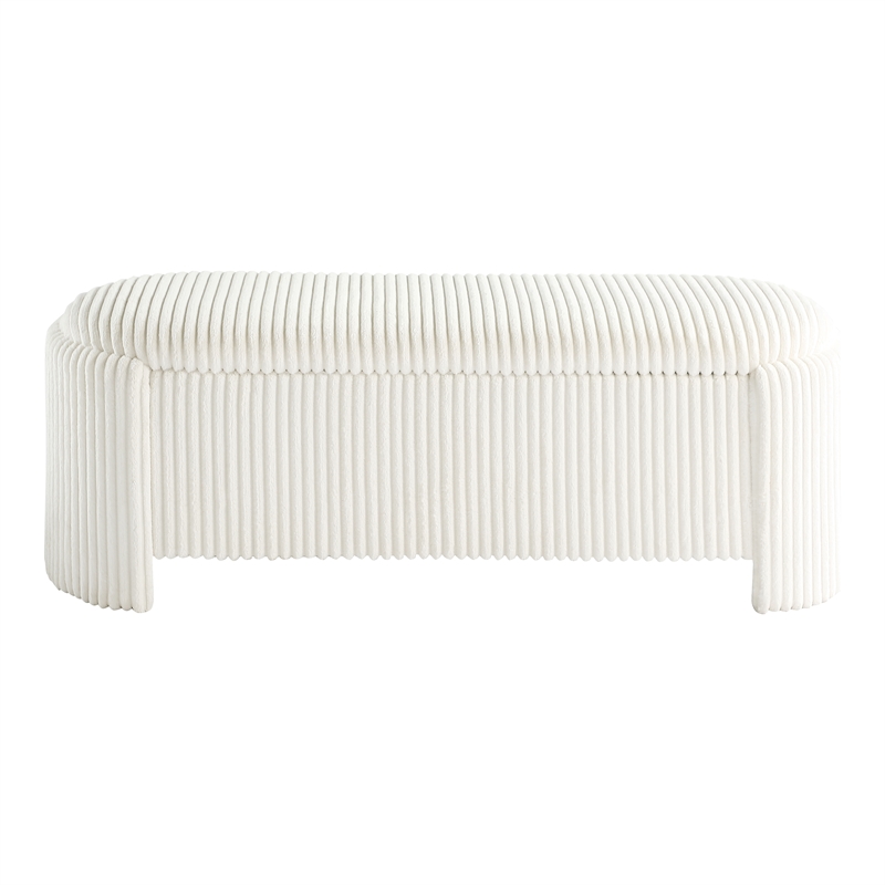 Furniture of America Alessia Corduroy Fabric Storage Compartment Bench in Beige