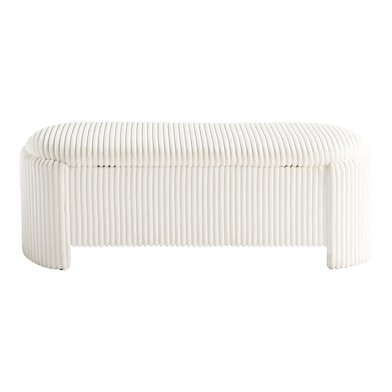 Furniture of America Alessia Corduroy Fabric Storage Compartment Bench in Beige